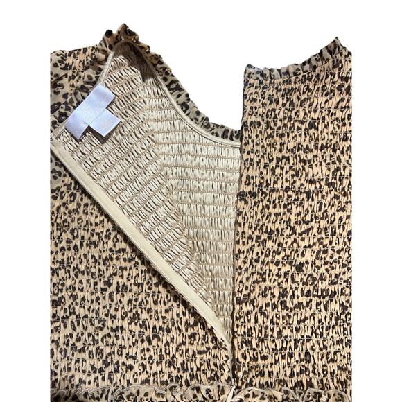 NWT! RACHEL PARCELL Tan‎ Animal Floral Long Sleeve Fit & Fit Dress Sz Large - Picture 4 of 6